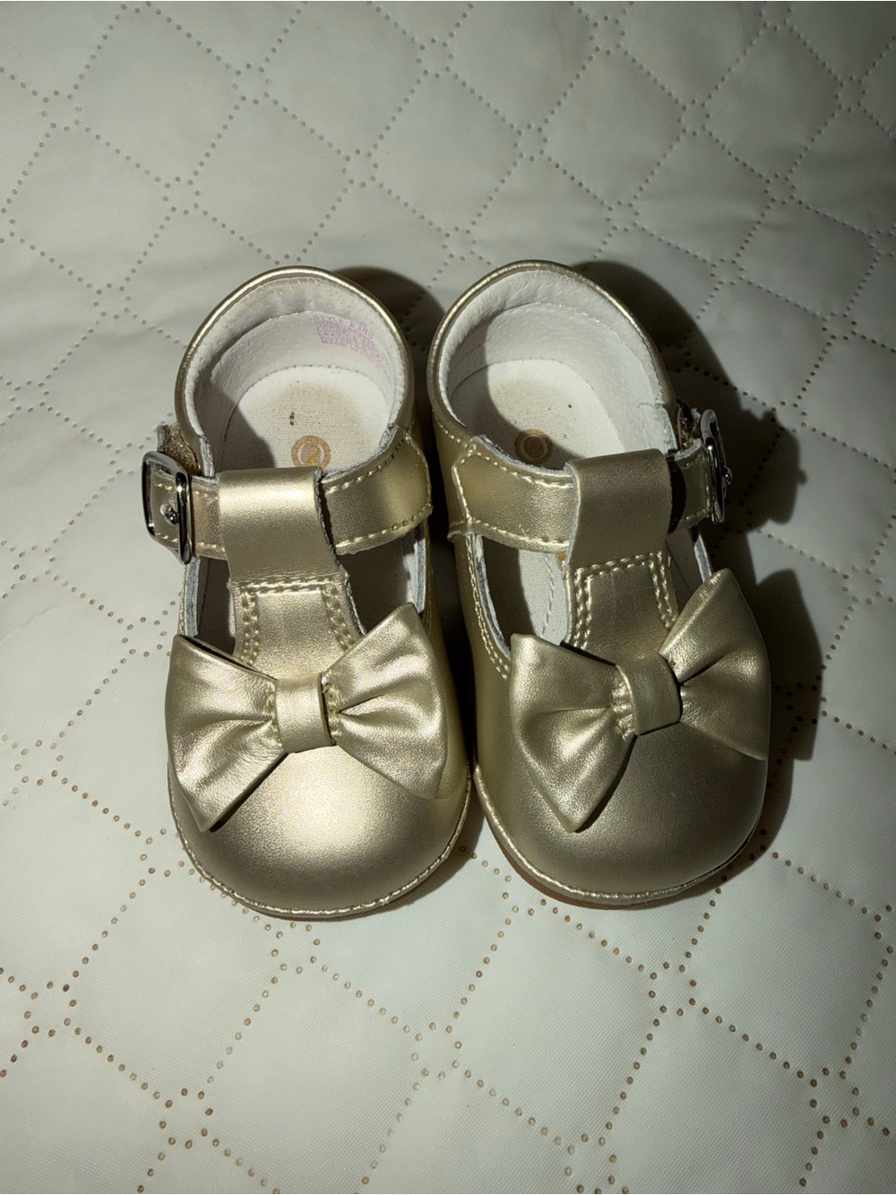 Angel Metallic Gold Bow Mary Jane Baby Shoes
